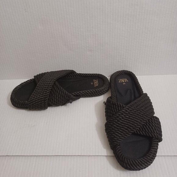 ZARA ROPE SLIDE SANDALS BLACK SIZE 39 - Picture 6 of 12